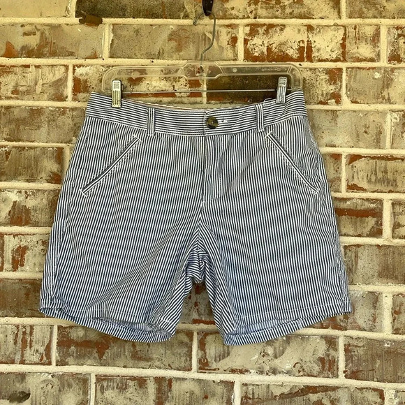 Dockers Blue White Pin Striped Denim Trouser Shorts - Picture 1 of 9